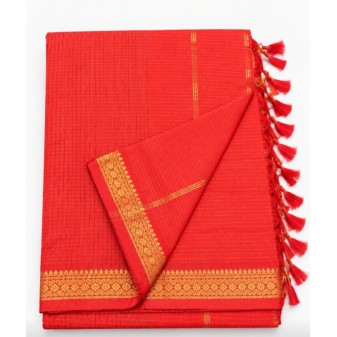 Check Kalyani Cotton Saree-orange