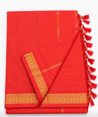 Check Kalyani Cotton Saree-orange