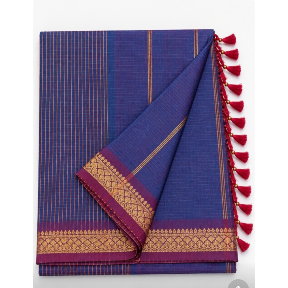 Check Kalyani Cotton Saree-blue