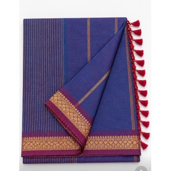 Check Kalyani Cotton Saree-blue