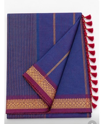 Check Kalyani Cotton Saree-blue