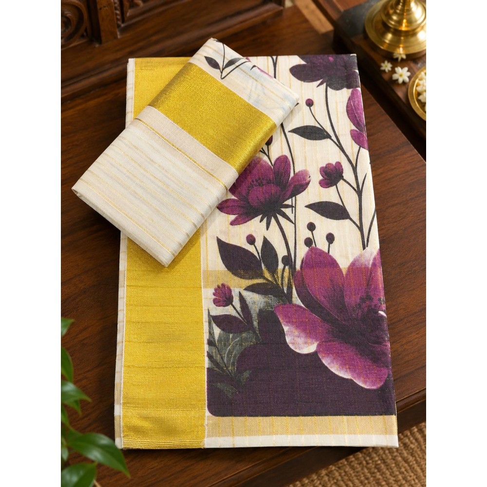 Kerala Traditional Floral Desin Set Mund-dark pink