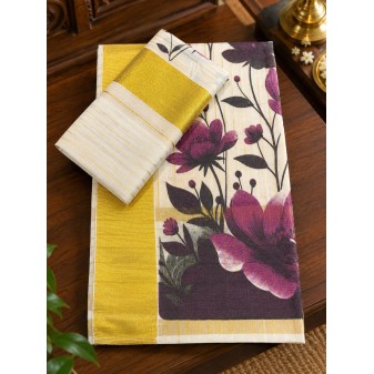 Kerala Traditional Floral Desin Set Mund-dark pink