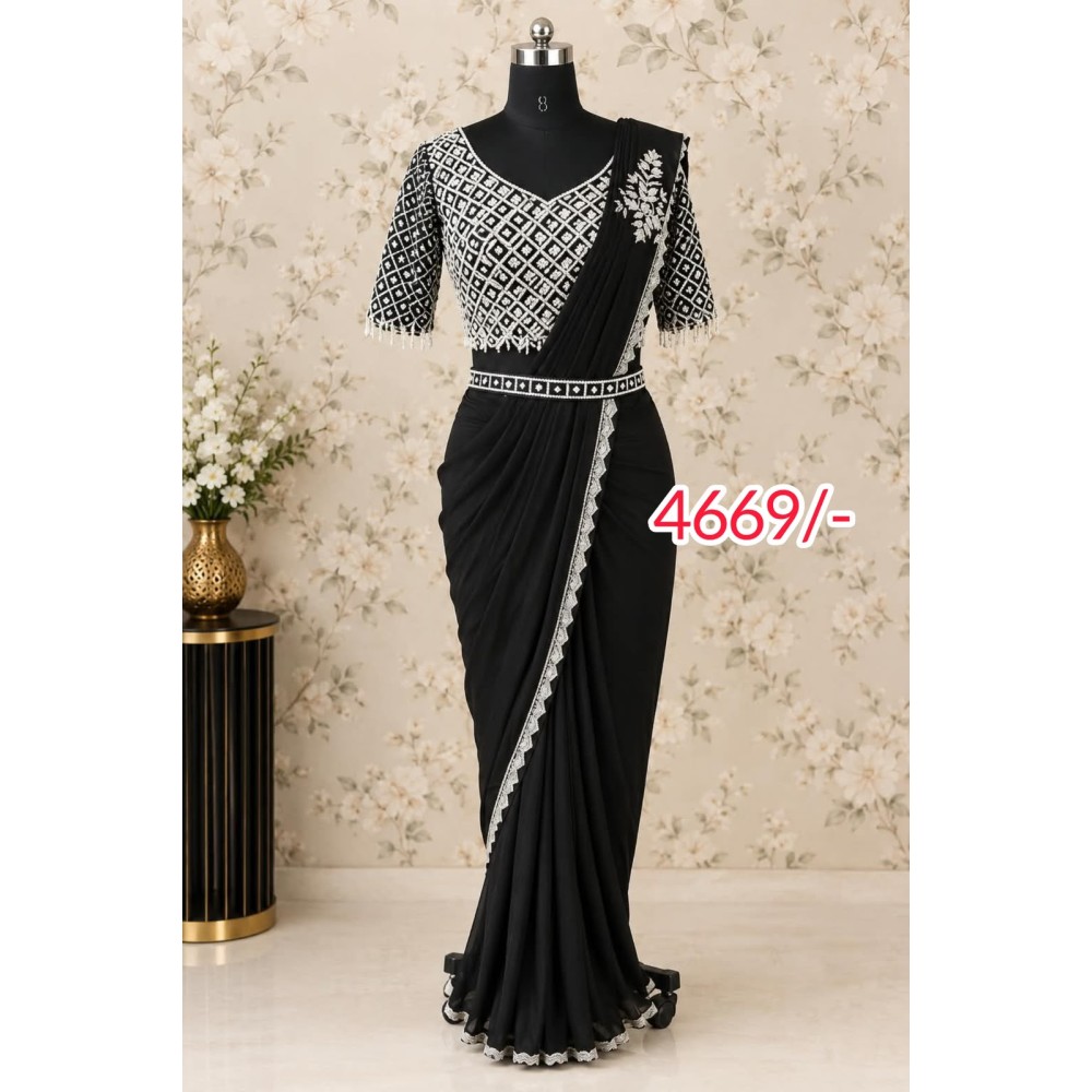Ready-to-Wear Party Wear Saree-lycra black