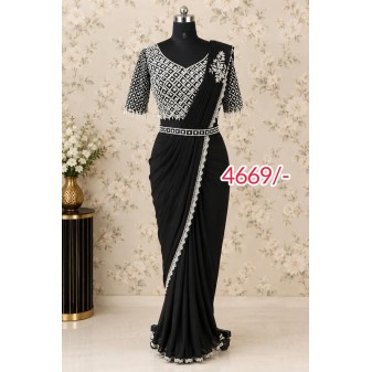 Ready-to-Wear Party Wear Saree-lycra black