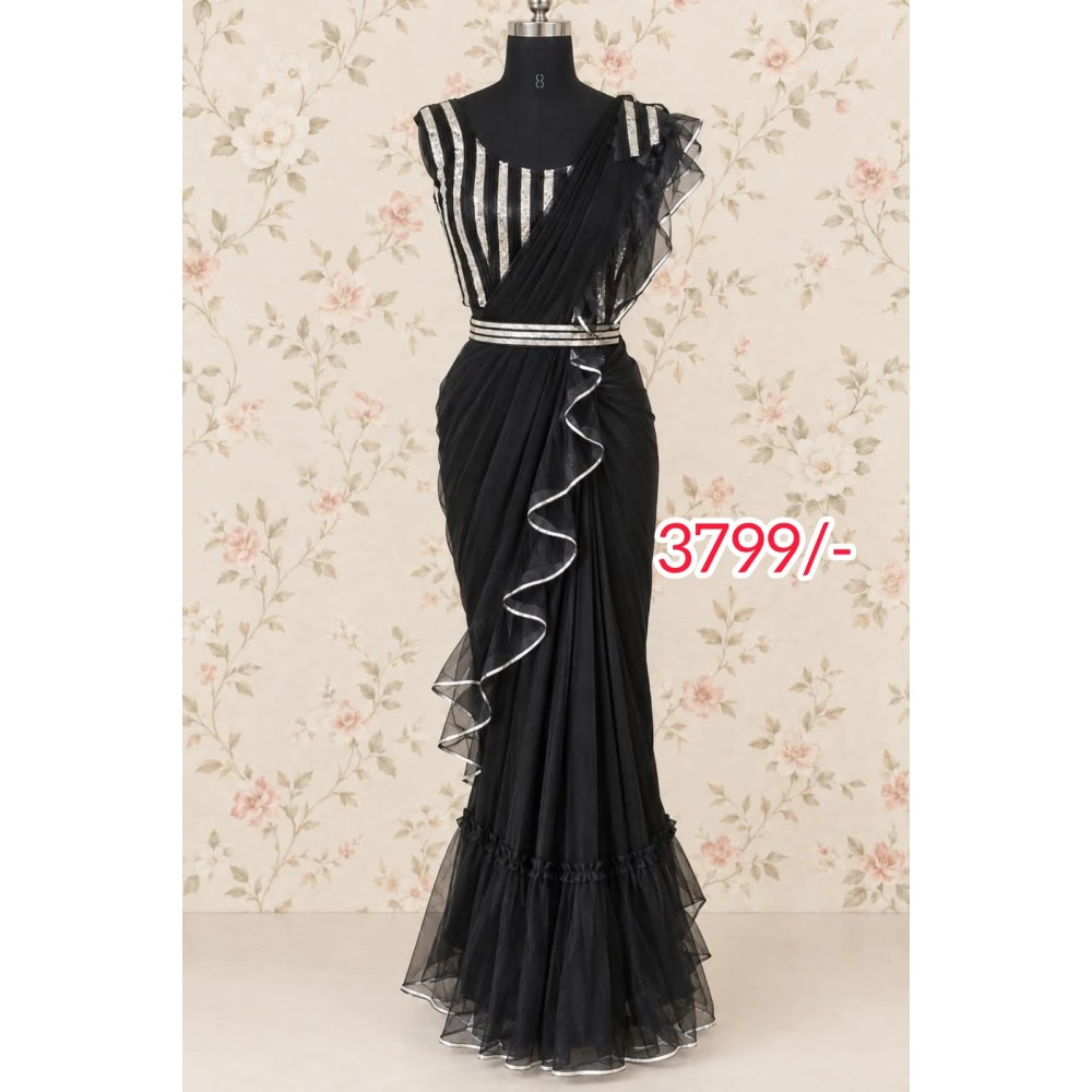 Ready-to-Wear Party Wear Saree-net black