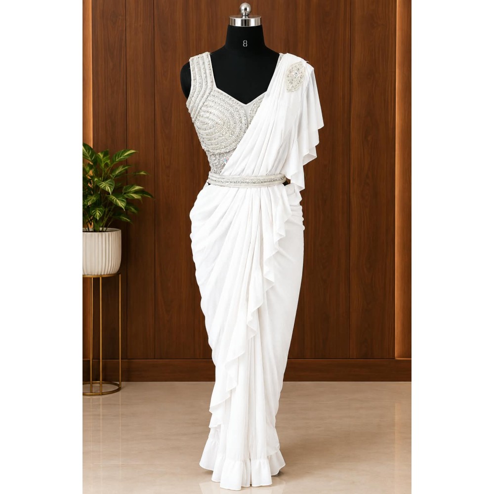Ready-to-Wear Party Wear Saree-milky white