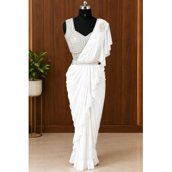 Ready-to-Wear Party Wear Saree-milky white