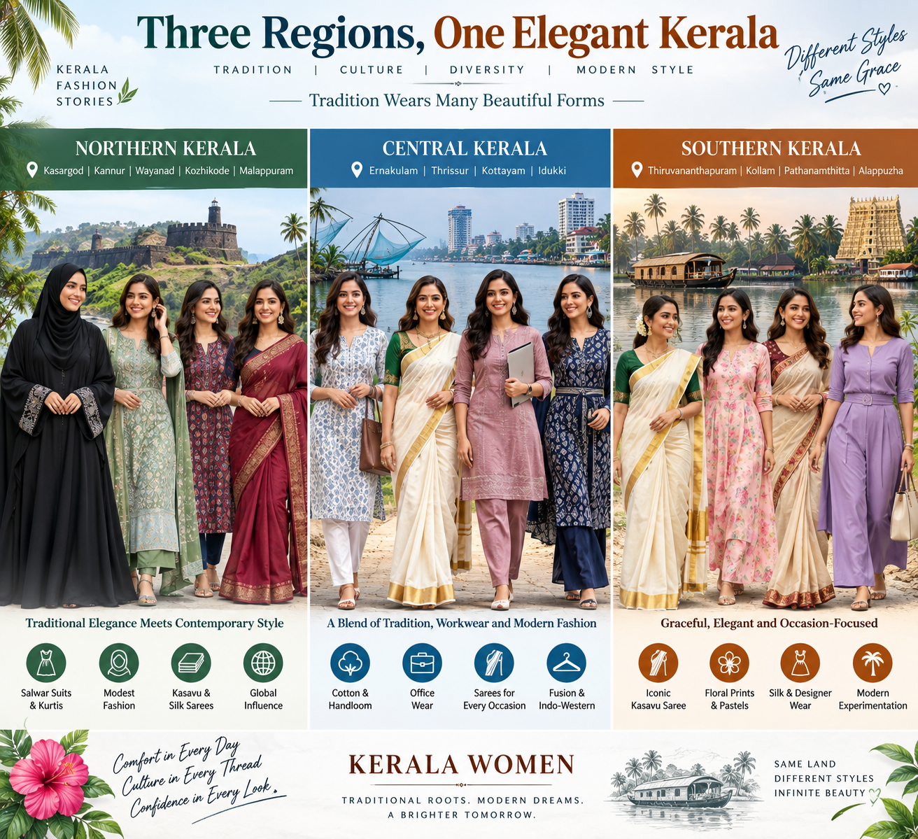 The Changing Trends in Ladies Dressing Styles Across Northern, Central and Southern Kerala