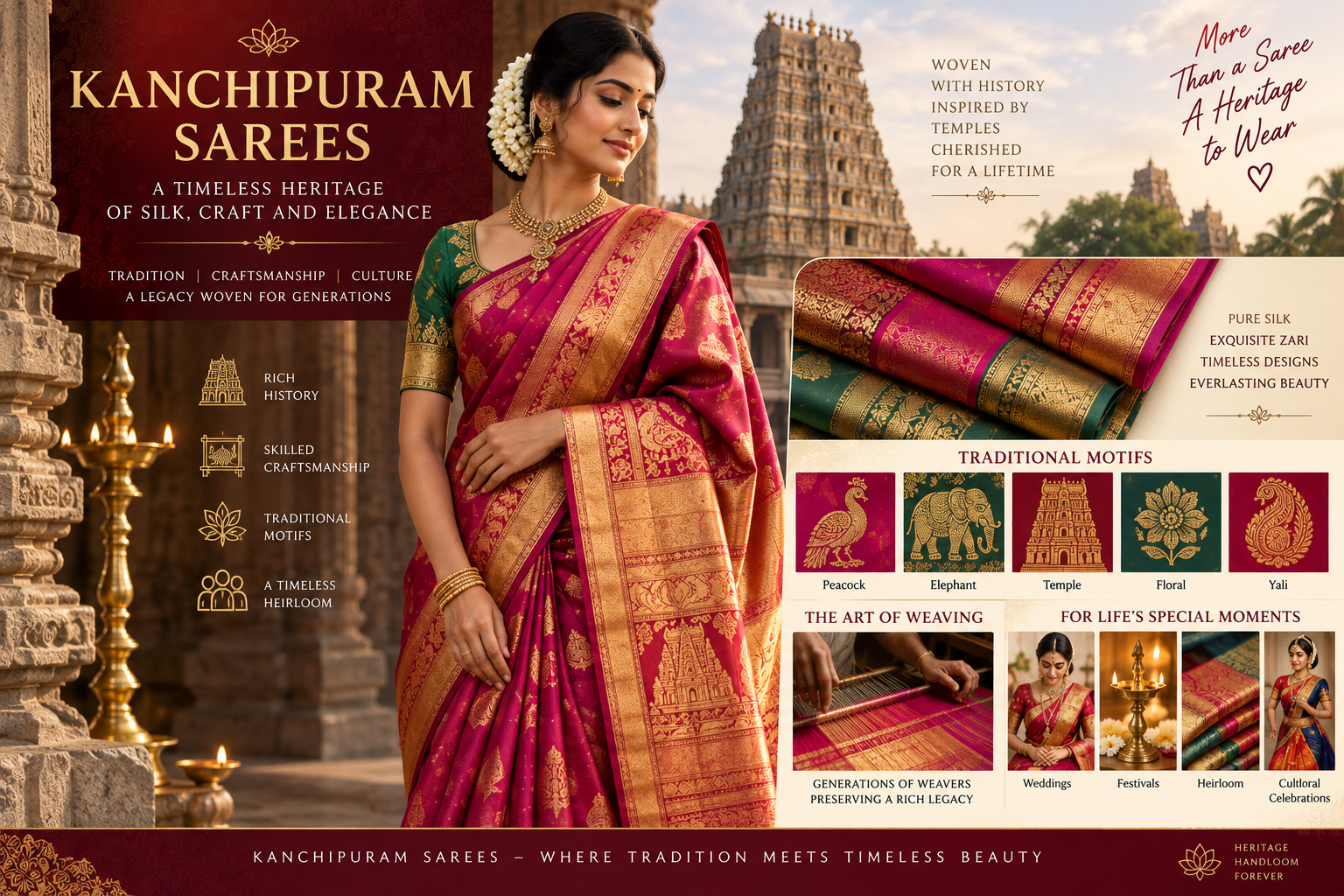 The Tradition of Kanchipuram Sarees: A Timeless Heritage of Silk, Craft and Elegance